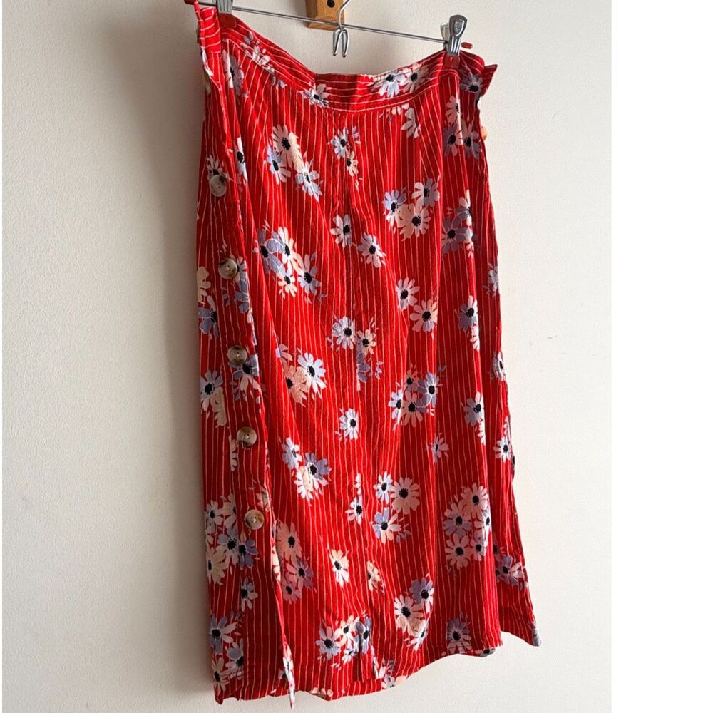 Madewell red floral midi skirt - 6 - Picture 1 of 5